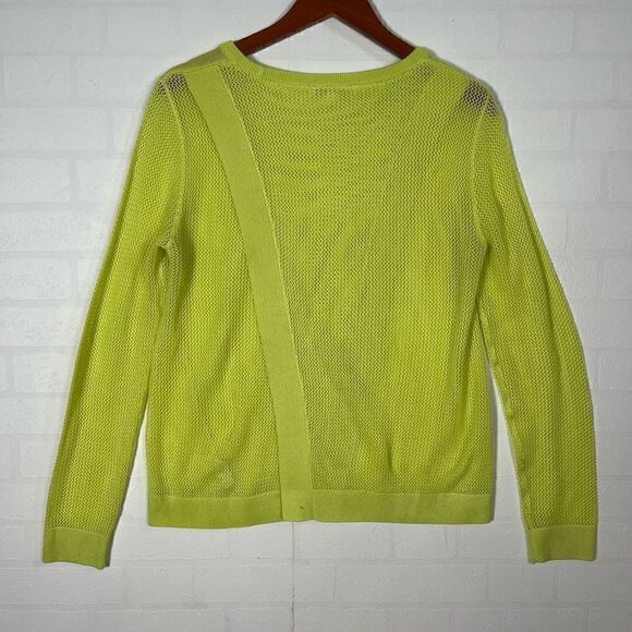 Cabi Womens Yellow Split Back Pullover Long Sleeve Mesh Sweater Size M - Picture 9 of 12
